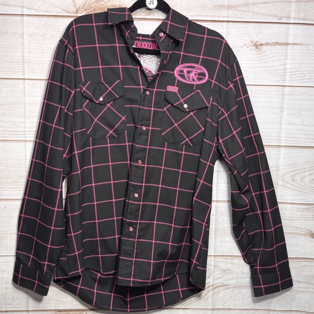 Dixxon Flannel Breast Cancer Hope Twisted Koncepts Car Club‎ Black Pink Plaid MM